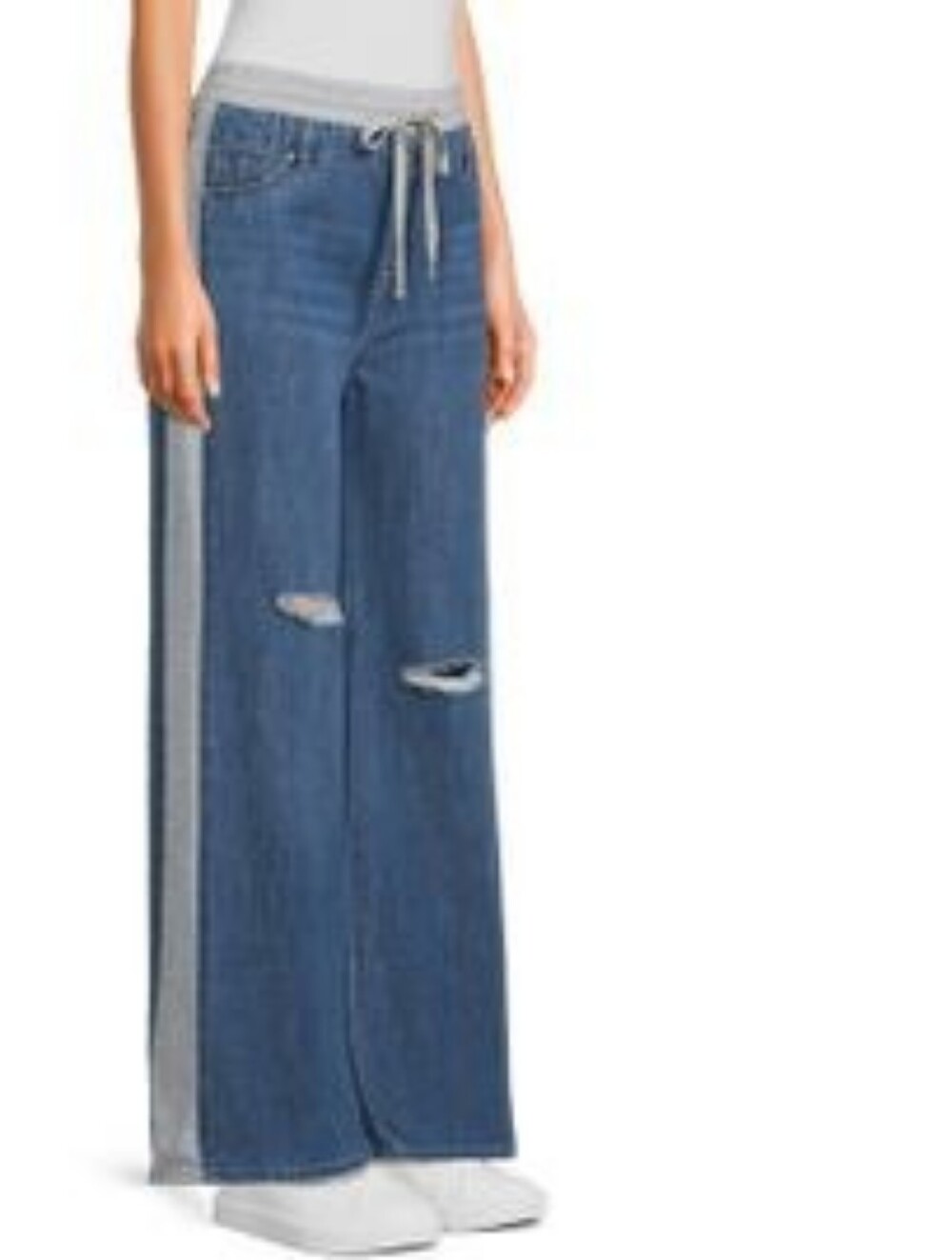 NWT Tractr Blue Denim Wide-Leg Jeans with Gray Side Panels Size 6/28